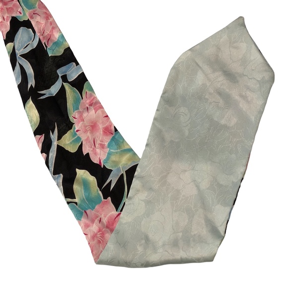 VTG Christian Dior Kimono Sleeve Satin Robe Pink Black Teal Floral Sz L Made USA - Picture 7 of 10